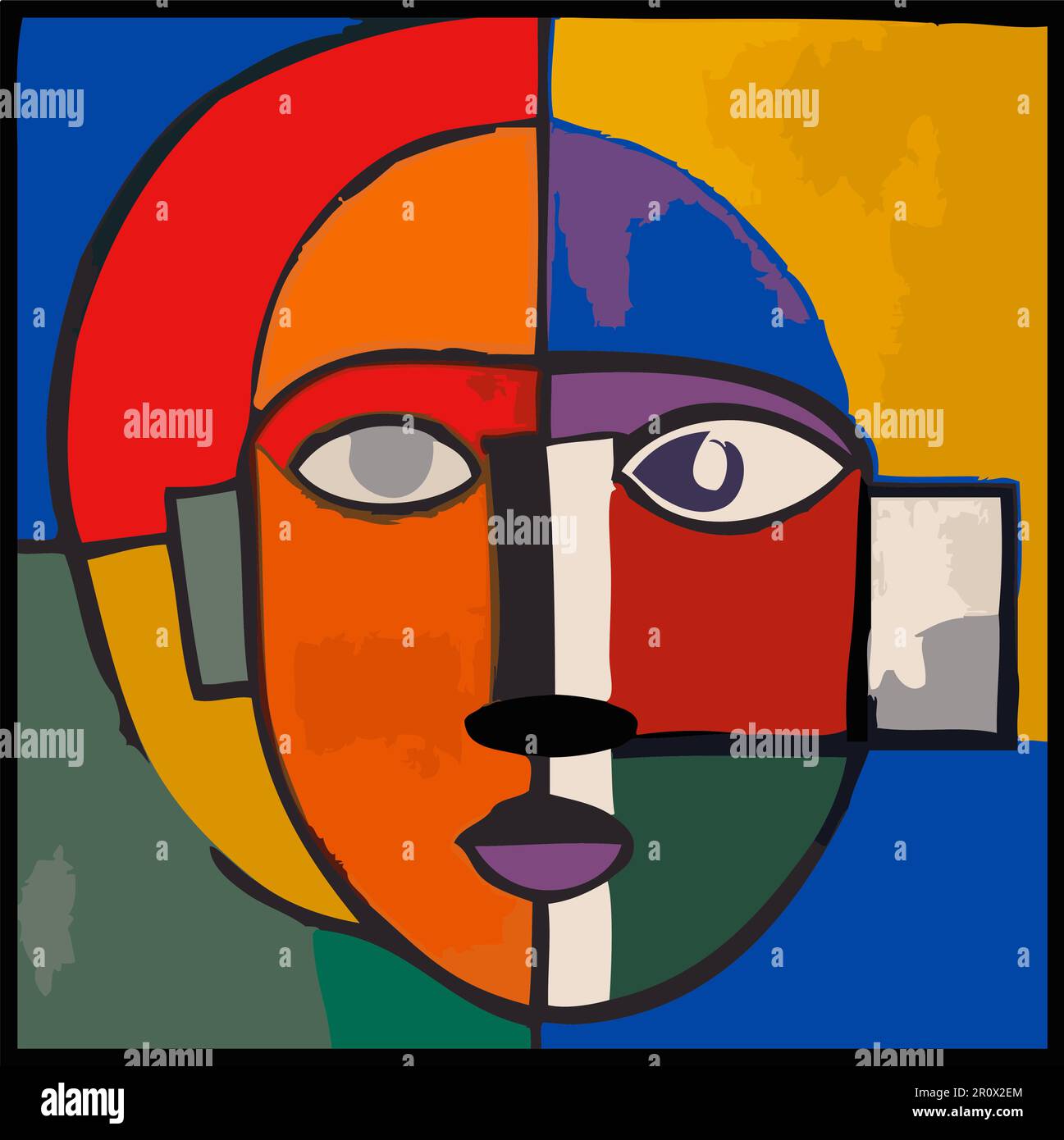 Illustration Art Cubist Style Head Woman Face Colors Expression Painting Modern Drawing Fragments Psychology Stock Vector