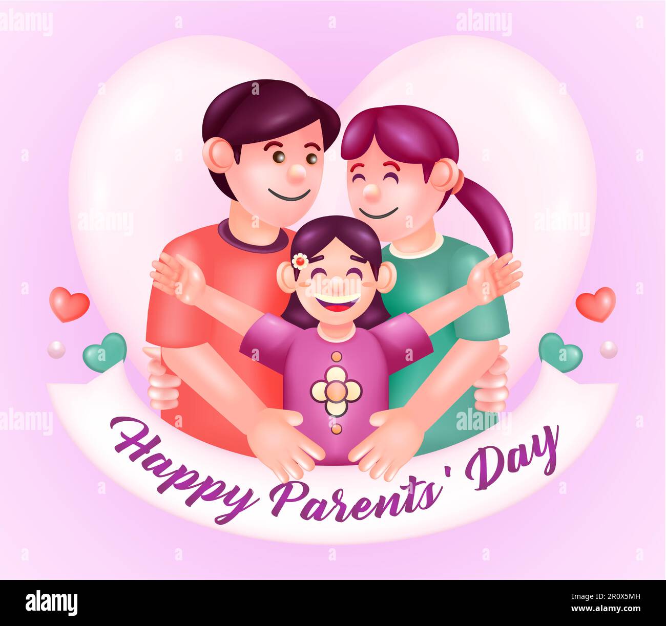 Happy Parents Day. 3d vector illustration. Happy family, father and