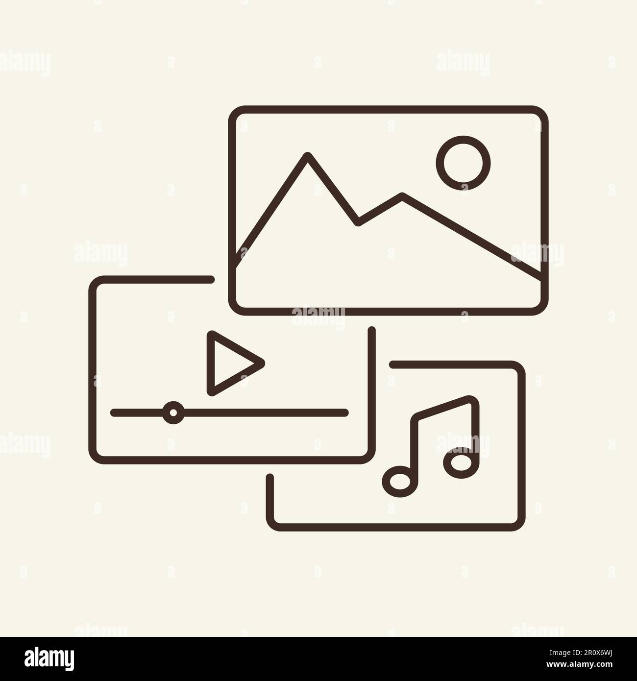 Files line icon. Picture, audio, footage Stock Vector