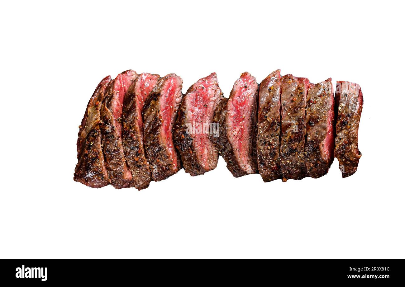 Grilled roasting rare sliced vegas strip steak. Marble meat beef