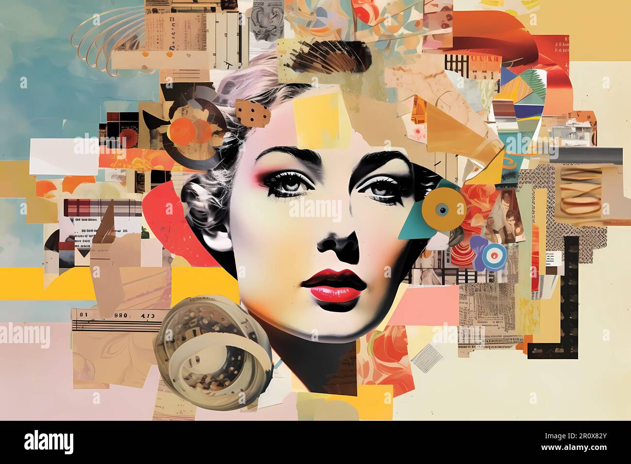 A collage of a woman's face with different shapes and colors magazine  collage style Stock Photo - Alamy