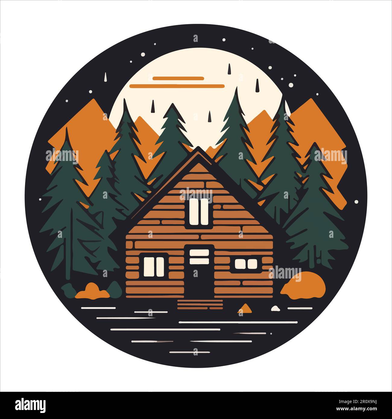 Wood cabin logo template. Cabin in the woods vector illustration. Cabin
