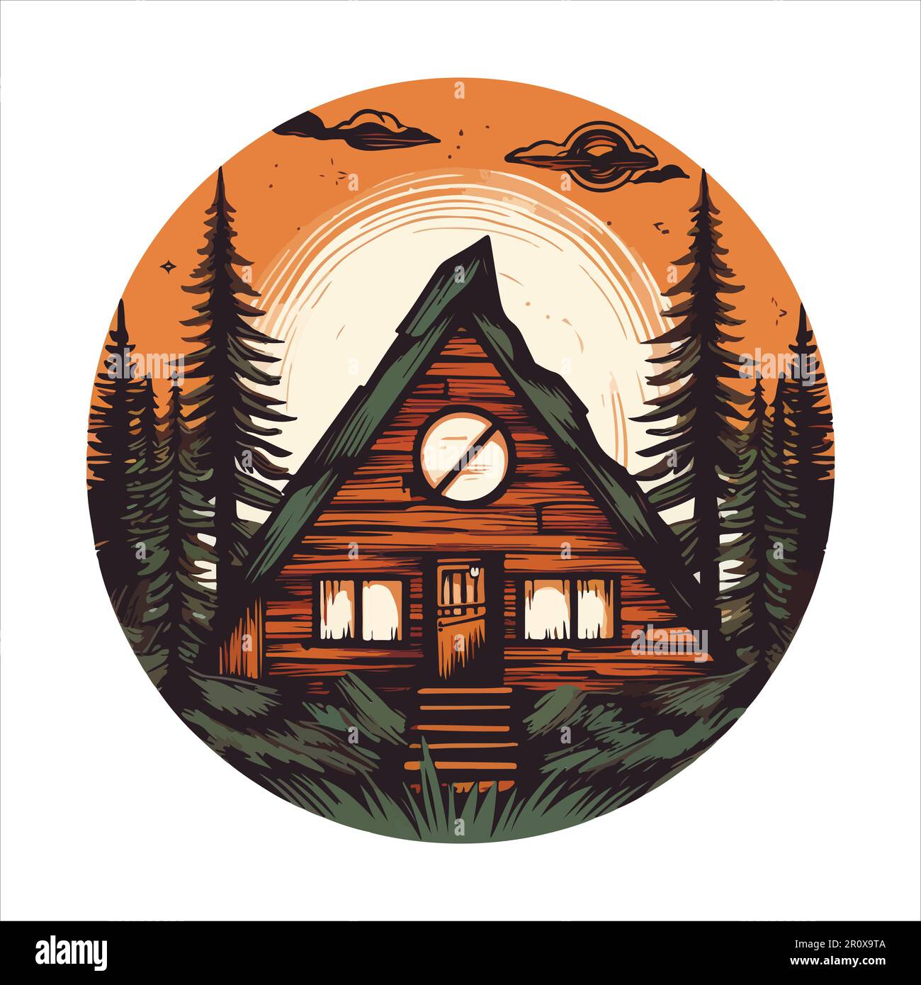 Wood cabin logo template. Cabin in the woods vector illustration. Cabin