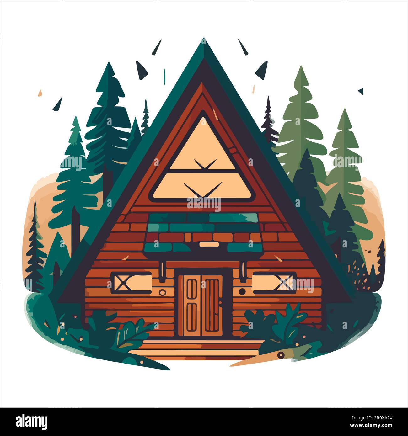 Wood cabin logo template. Cabin in the woods vector illustration. Cabin