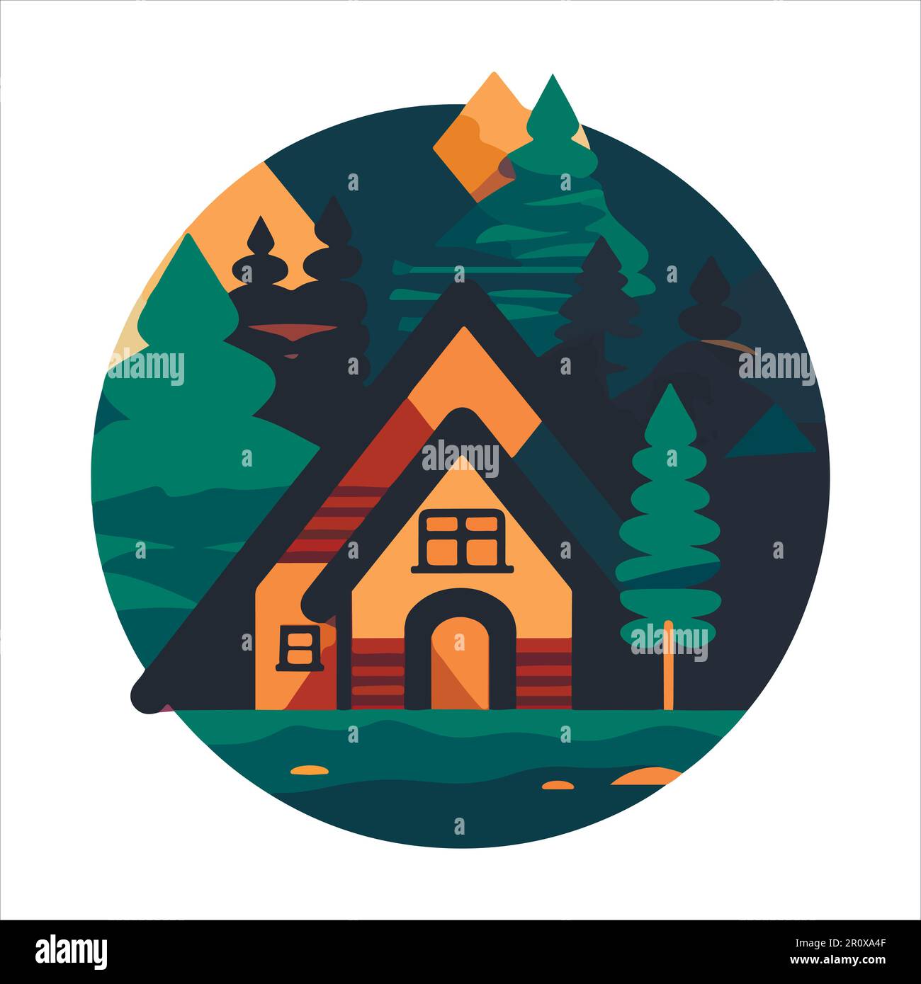 Wood cabin logo template. Cabin in the woods vector illustration. Cabin