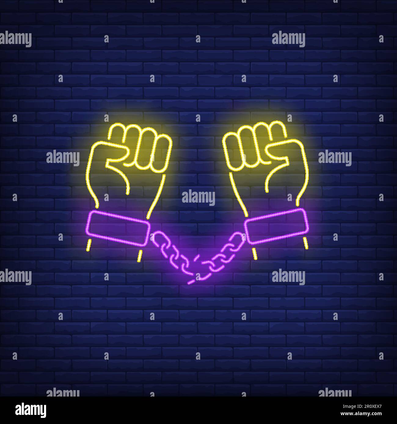 Hands in manacles with broken chain neon sign Stock Vector Image & Art
