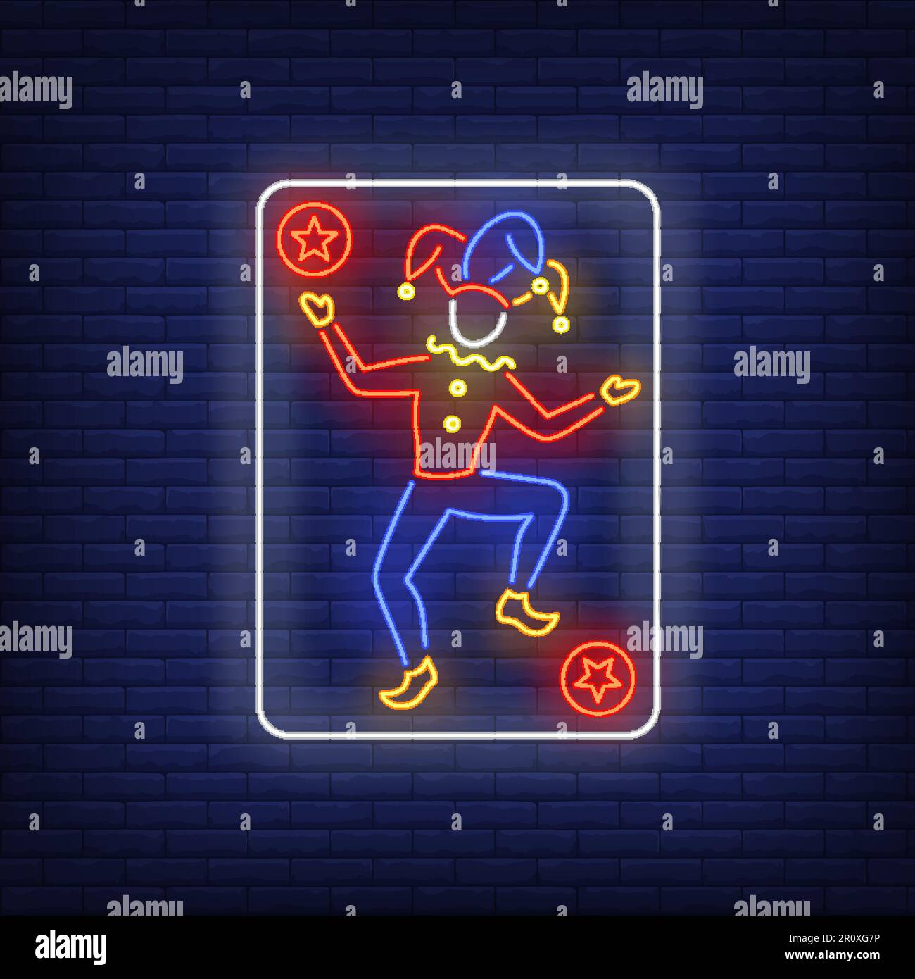 Joker playing card neon sign Stock Vector