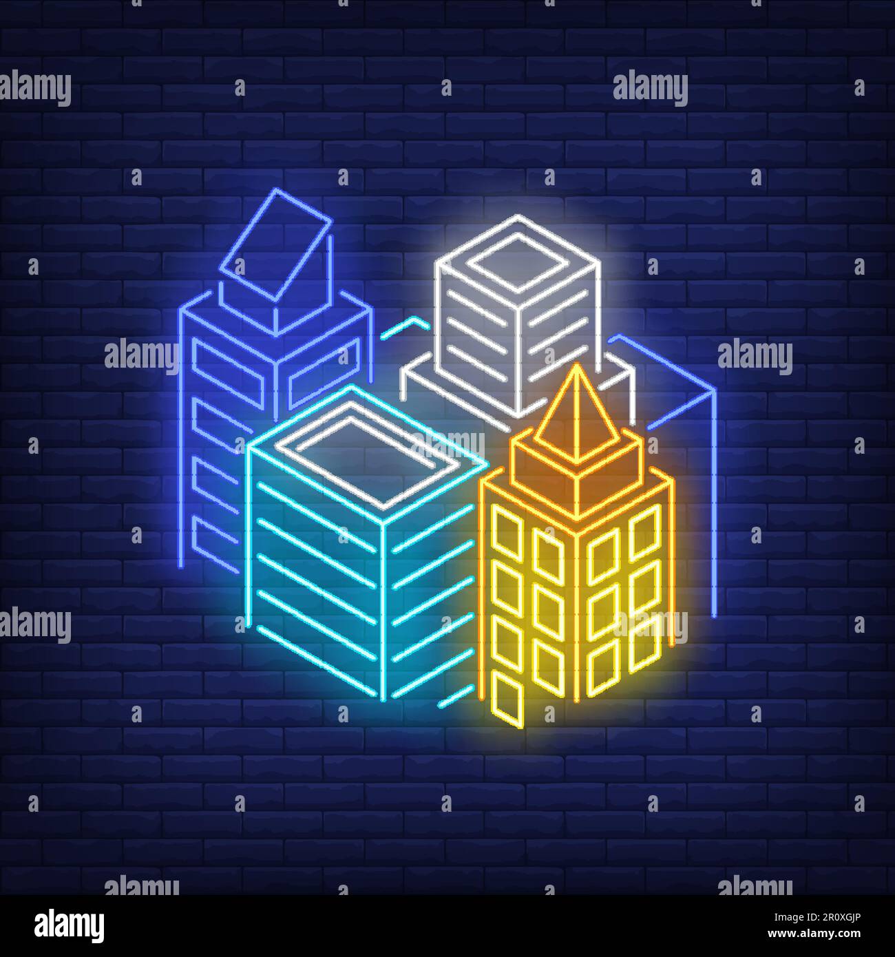 Metropolis buildings neon sign Stock Vector