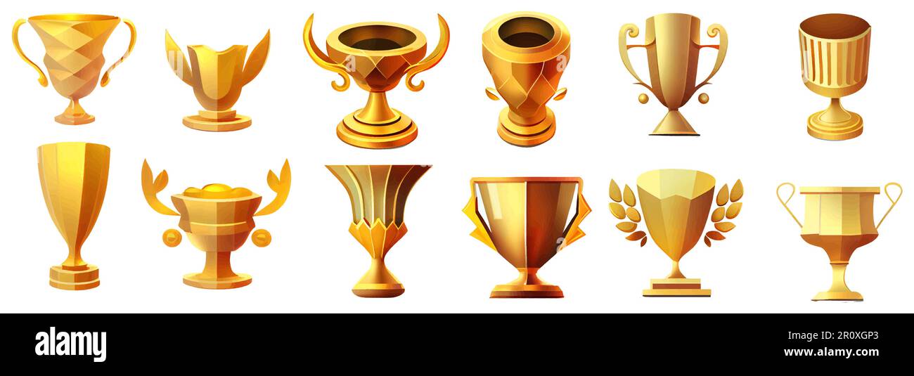 set vector illustration of gold champion cup trophy isolate on white ...