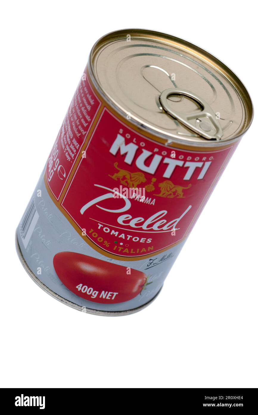 Can of Mutti Peeled Tomatoes 400g Stock Photo