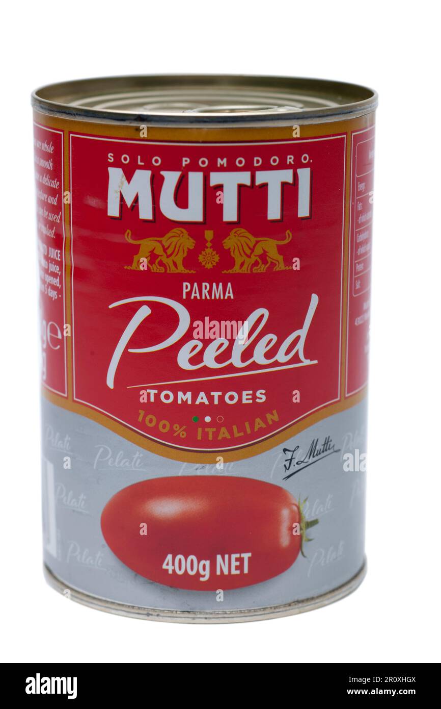 Can of Mutti Peeled Tomatoes 400g Stock Photo