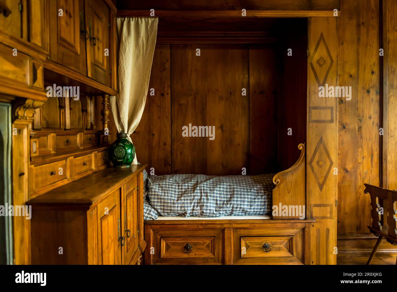 Traditional home with wooden bed, Swiss National Museum, Zurich