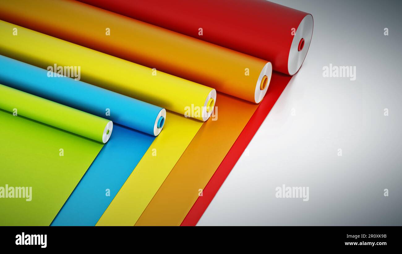 Vibrant colored adhesive films isolated on white background. 3D