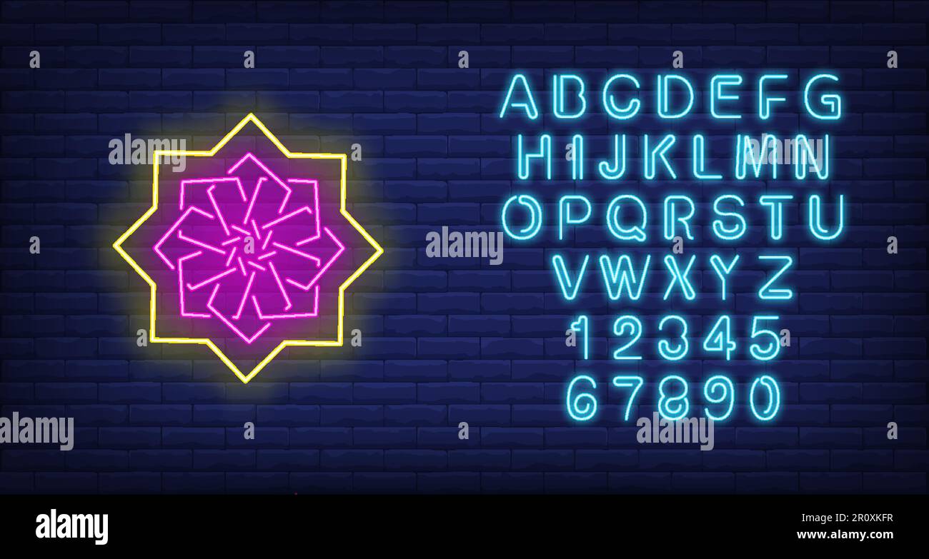Asian ornamental pattern neon sign Stock Vector
