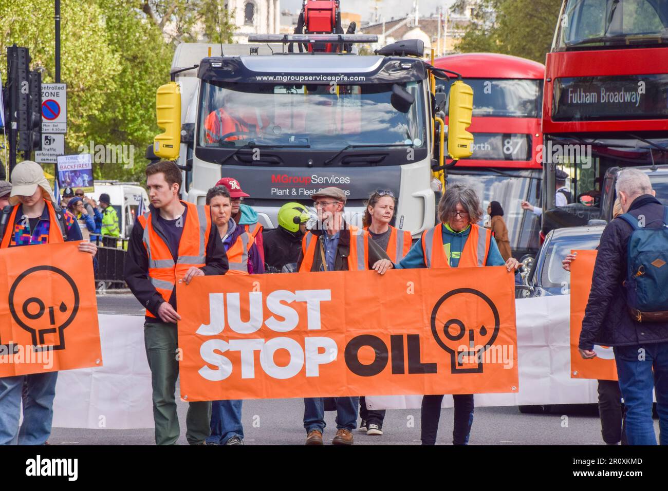 London, UK. 10th May 2023. Just Stop Oil activists block the traffic in