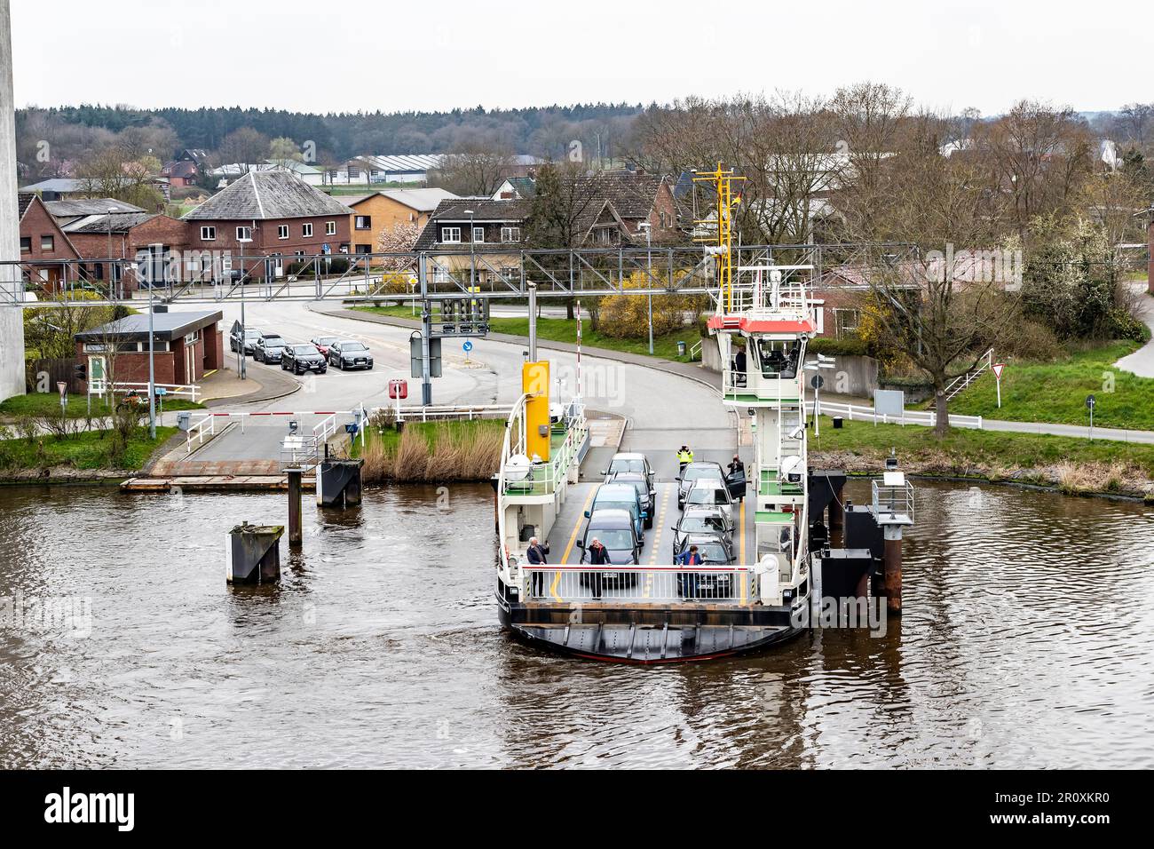 Car ferry Alster at Hochdonn on the Kiel canal, Germany Stock Photo