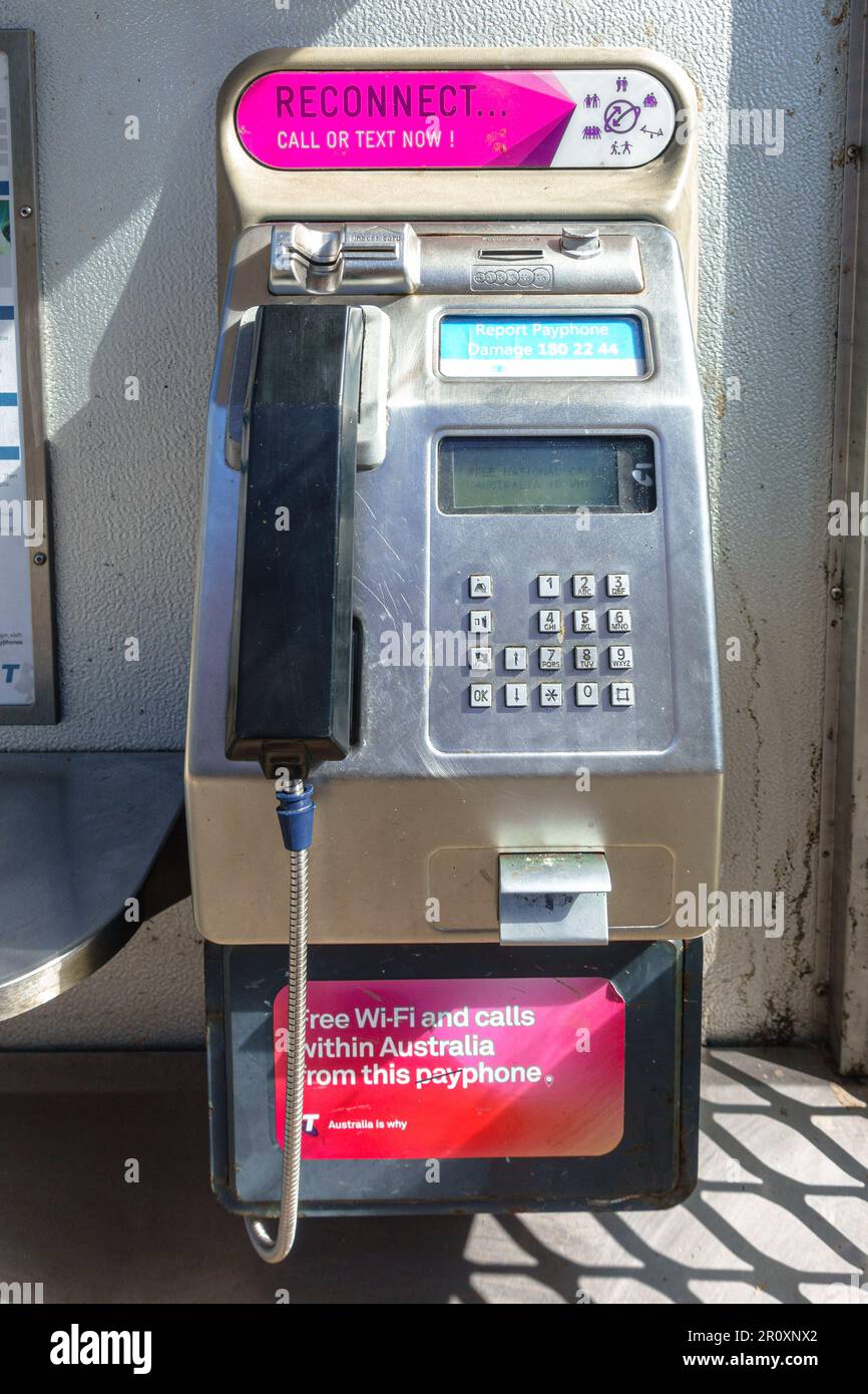 A Telstra payphone located in Manly, Sydney Stock Photo