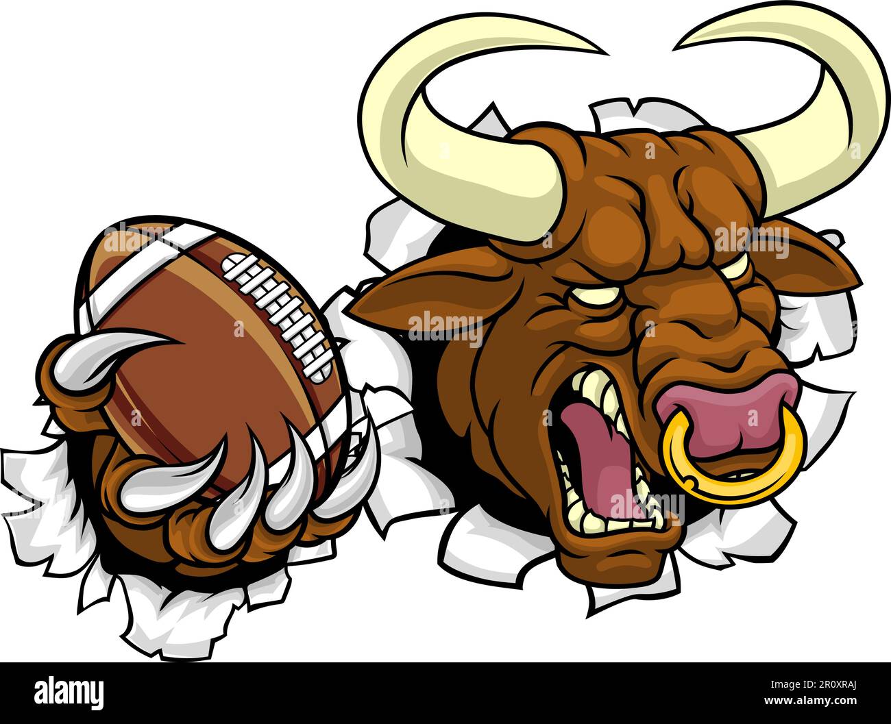 Bull Minotaur Longhorn Cow Football Mascot Cartoon Stock Vector Image