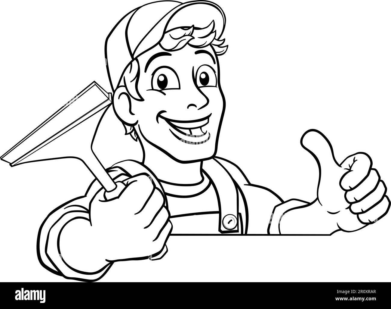 Cartoon illustration man cleaning up Black and White Stock Photos ...