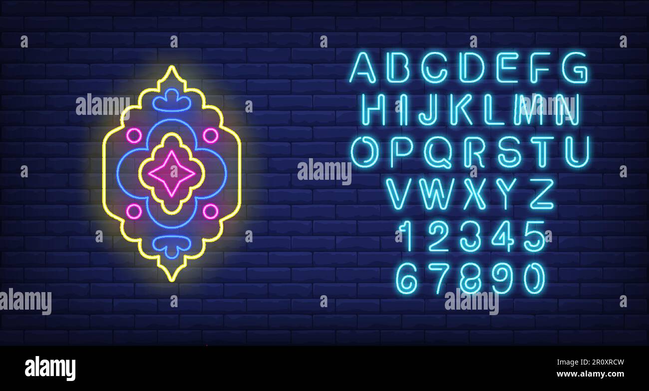 Oriental ornamental pattern neon sign Stock Vector