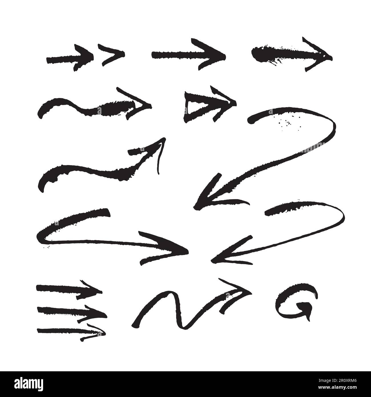 Vector illustration: arrows hand drawn with strokes of paint with ...