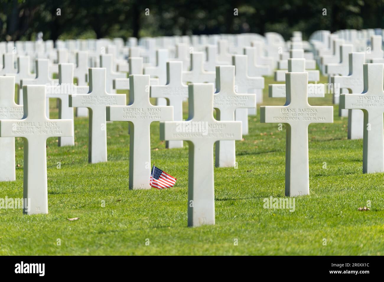 War graves marked with crosses at the American cemetary at Coleville