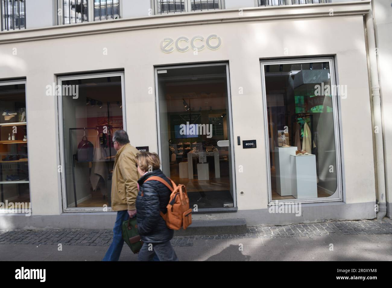 Copenhagen /Denmark/10 May 2023/ Window shopes at danish trade mark name Ecco products store on