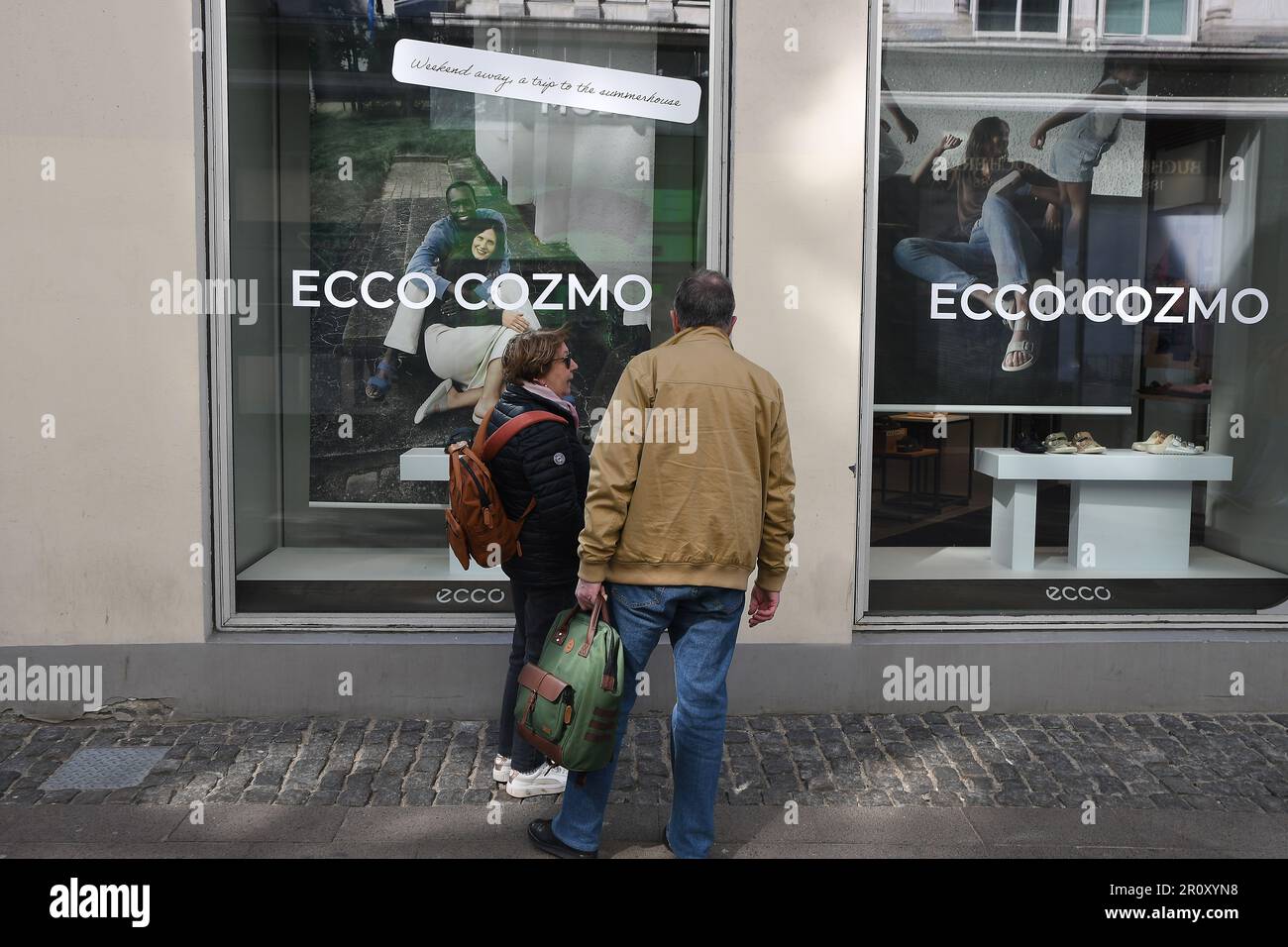 Copenhagen /Denmark/10 May 2023/ Window shopes at danish trade mark name  Ecco products store on stroeget on pedestrain street in danish capital.  (Photo.Francis Joseph Dean/Dean Pictures Stock Photo - Alamy