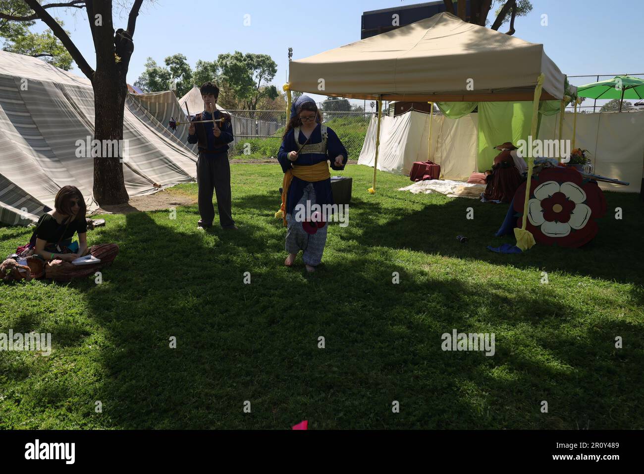 4152023 Visalia, California Juggler in period costumes at a