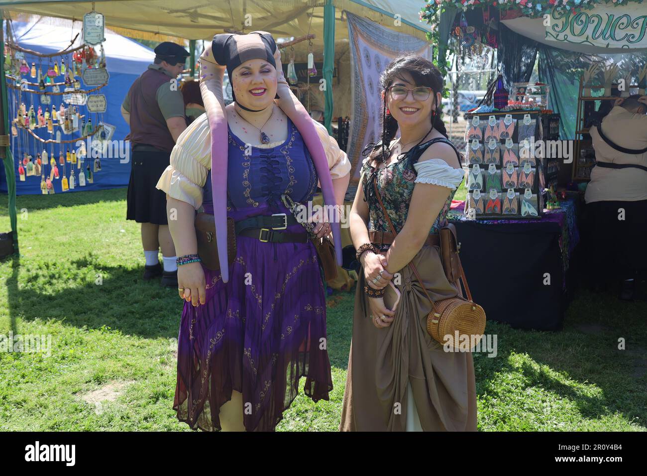 Visalia California Two Girls In Period Costumes At A Renaissance Faire Stock Photo