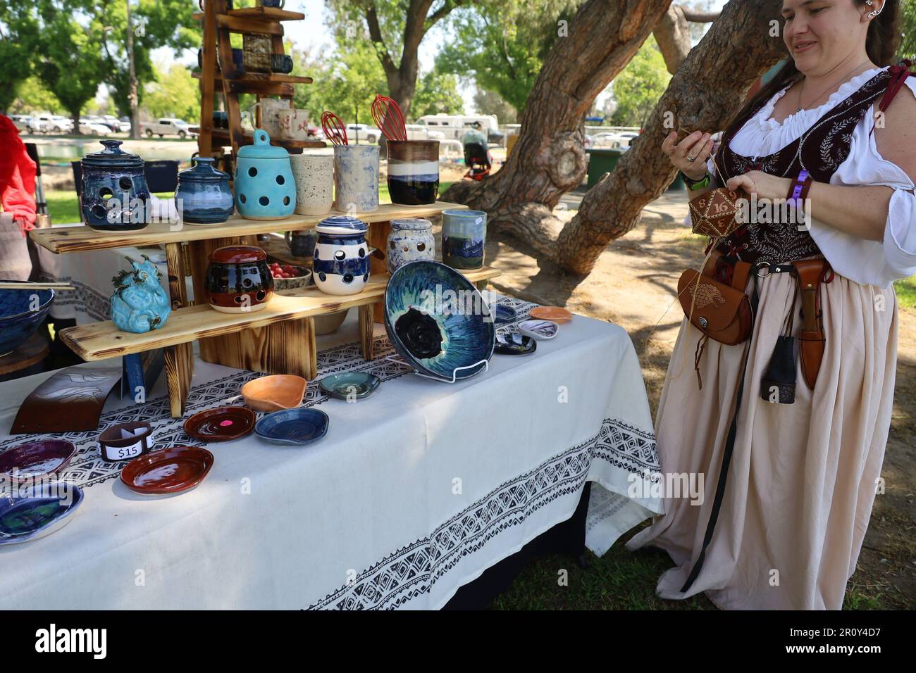 4152023 Visalia, California Vendors and art in period costumes at a
