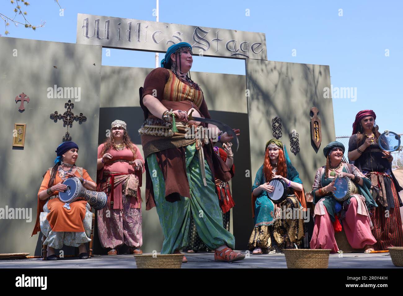 4152023 Visalia, California Belly dancers in period costumes at a