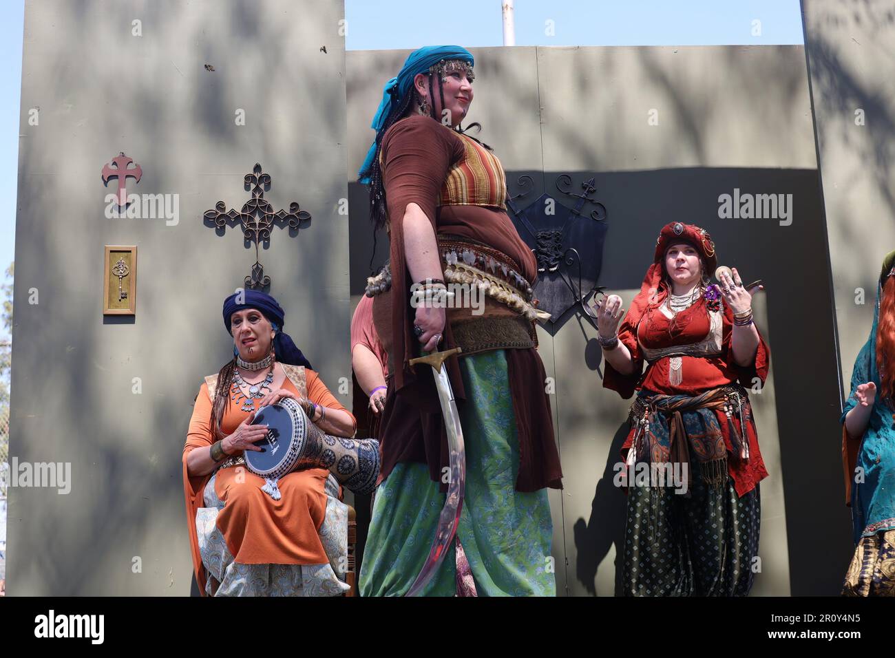 4152023 Visalia, California Belly dancers in period costumes at a