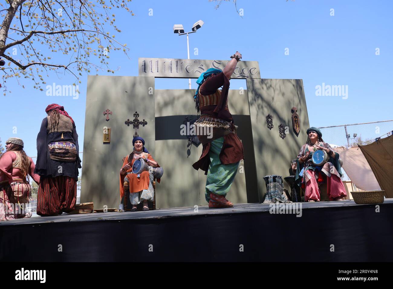 4-15-2023: Visalia, California: Belly dancers in period costumes at a