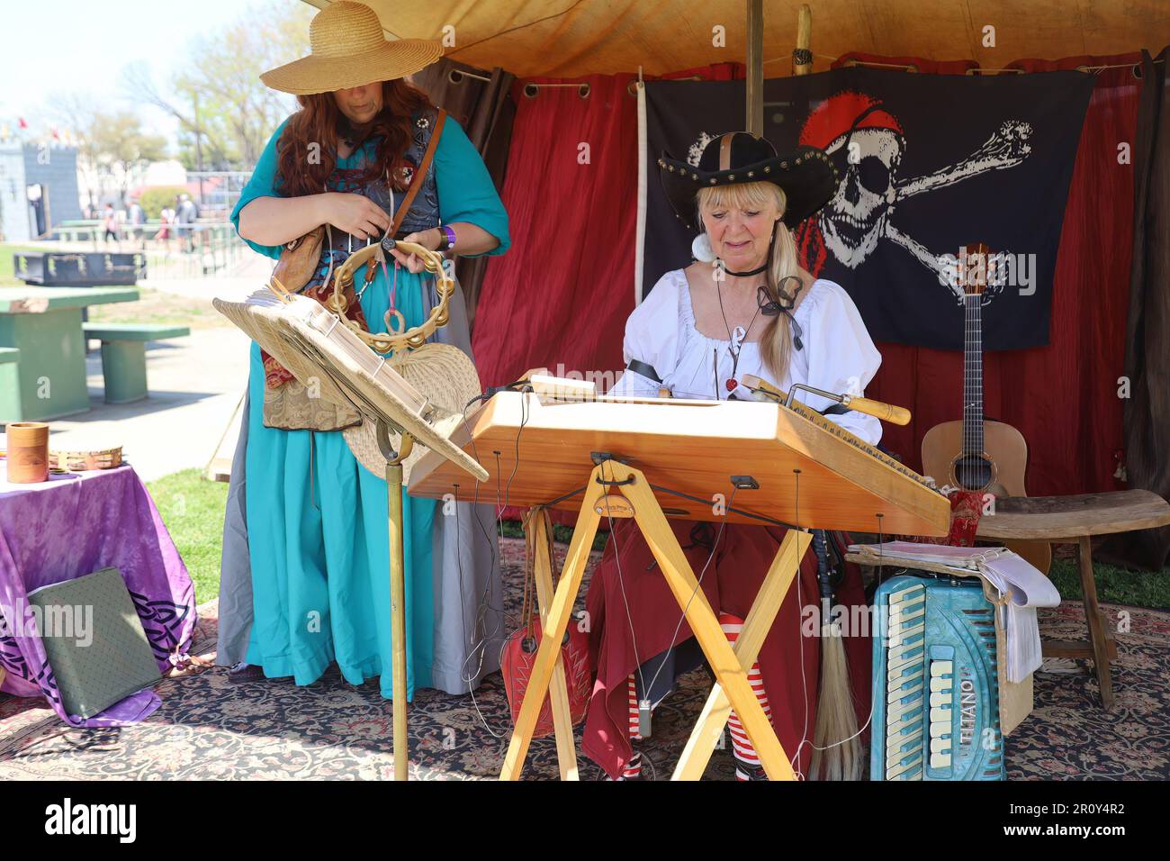 4152023 Visalia, California Woman musician in period costumes at a
