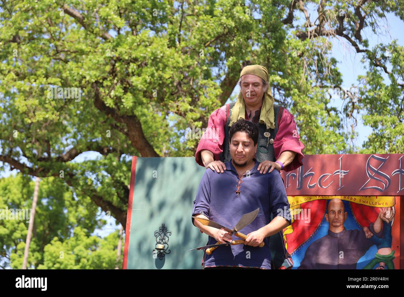 4152023 Visalia, California Juggler in period costumes at a
