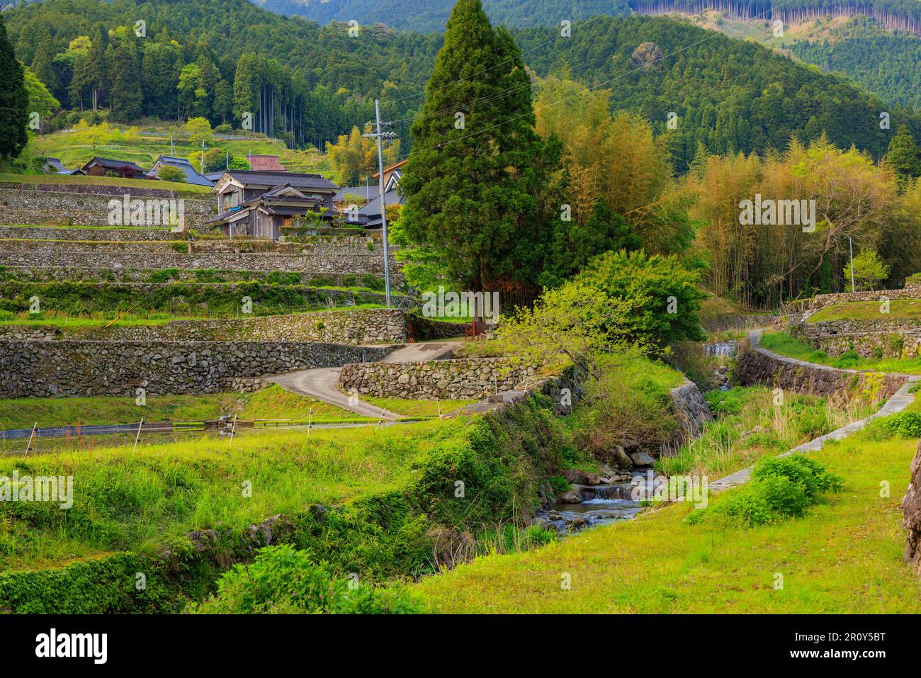 Traditional Japanese house on terraced hill by stream in quiet village Stock Photo Alamy