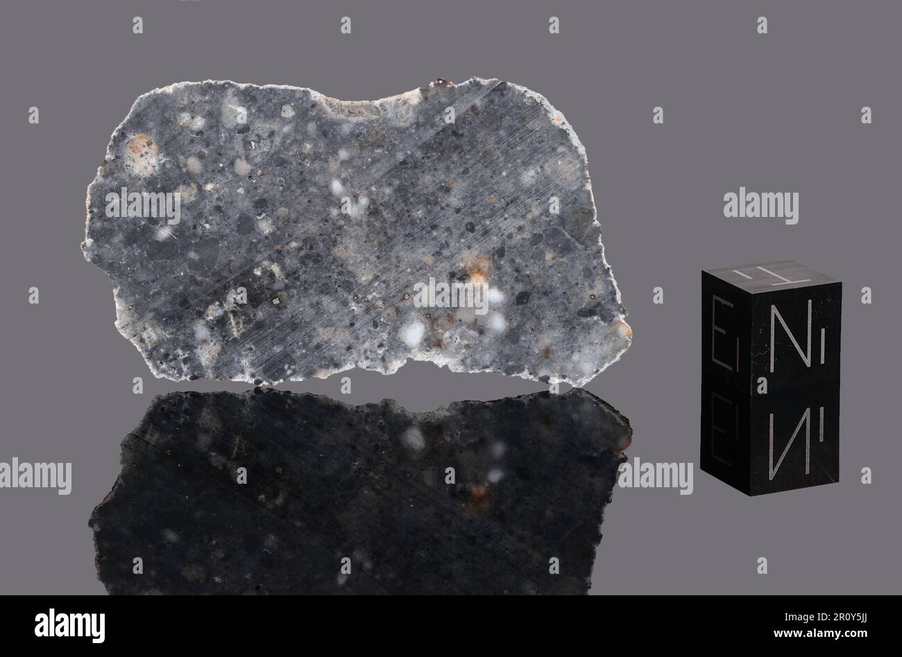 NWA 15018 - Found 2022, Morocco, Africa. Lunar feldsphatic breccia. Total mass 1.2 kg. Slice of lunar meteorite NWA 15018 Stock Photo