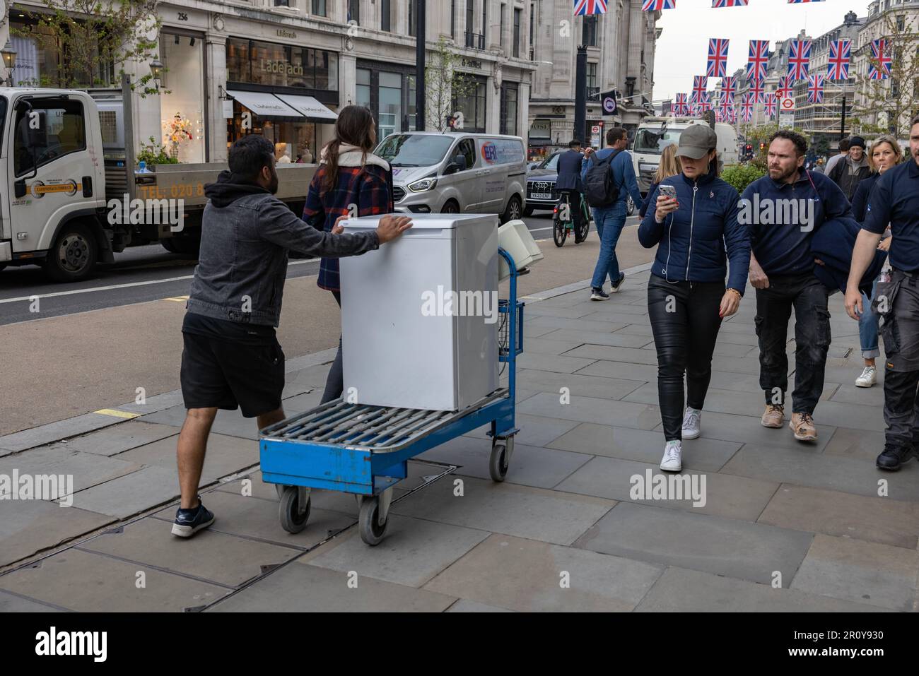 White goods being transported down Regent Street, London, England, UK Stock Photo