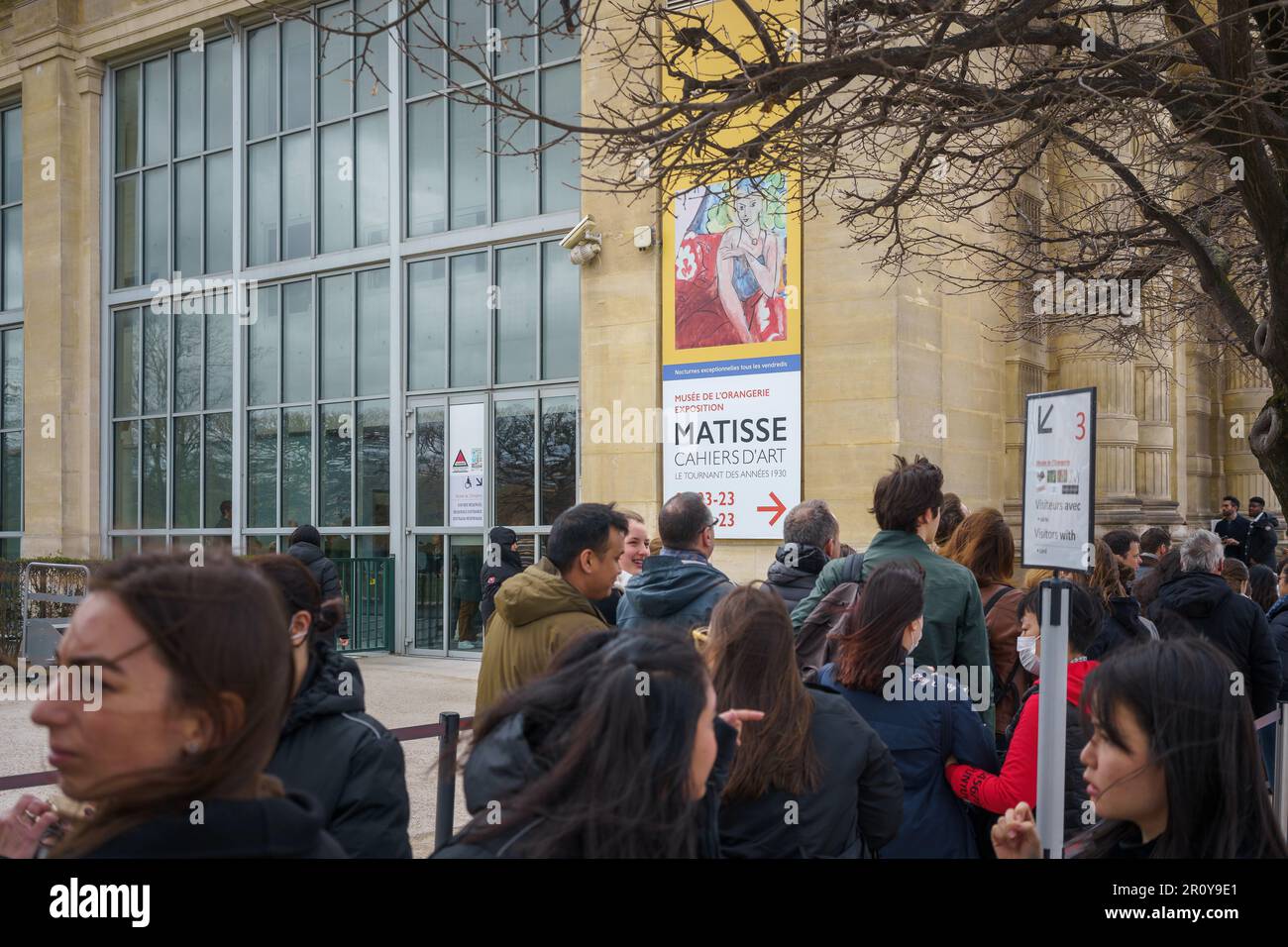 Line outside the Matisse exhibition in Musée de l'Orangerie Paris, France. March 25, 2023. Stock Photo