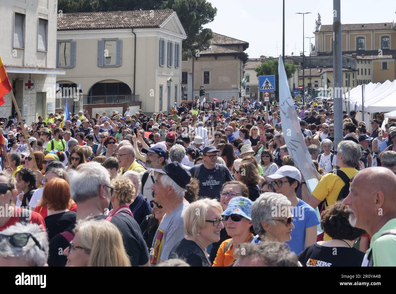 The march of the peace organized by the cities of Bergamo and Brescia 2 processions started from the 2 cities and then united in Palazzolo sull'Oglio Stock Photo