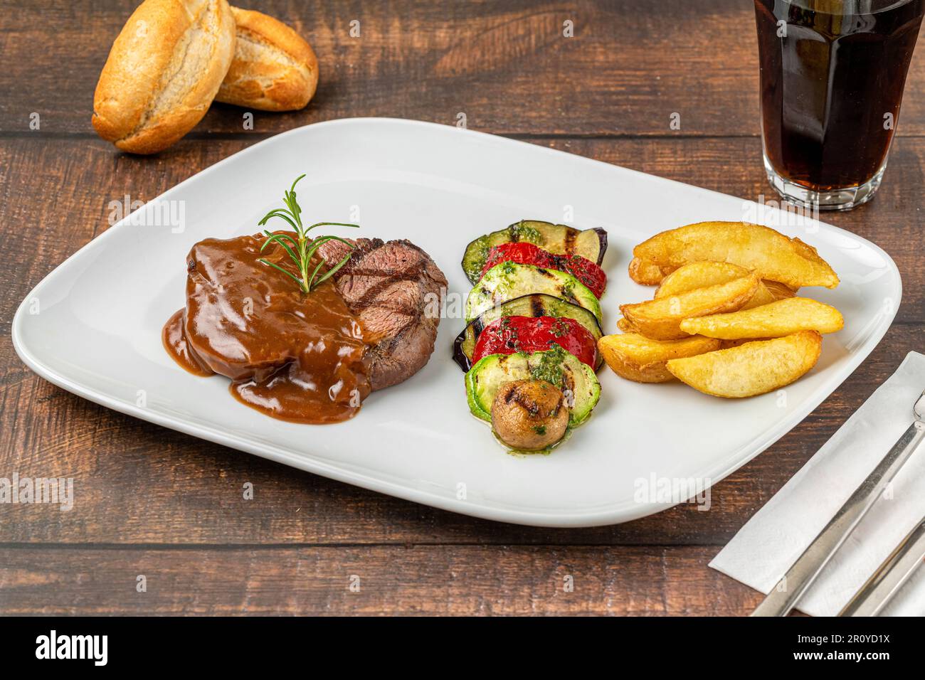 Grilled beef tenderloin with Demi glace sauce with grilled vegetables ...