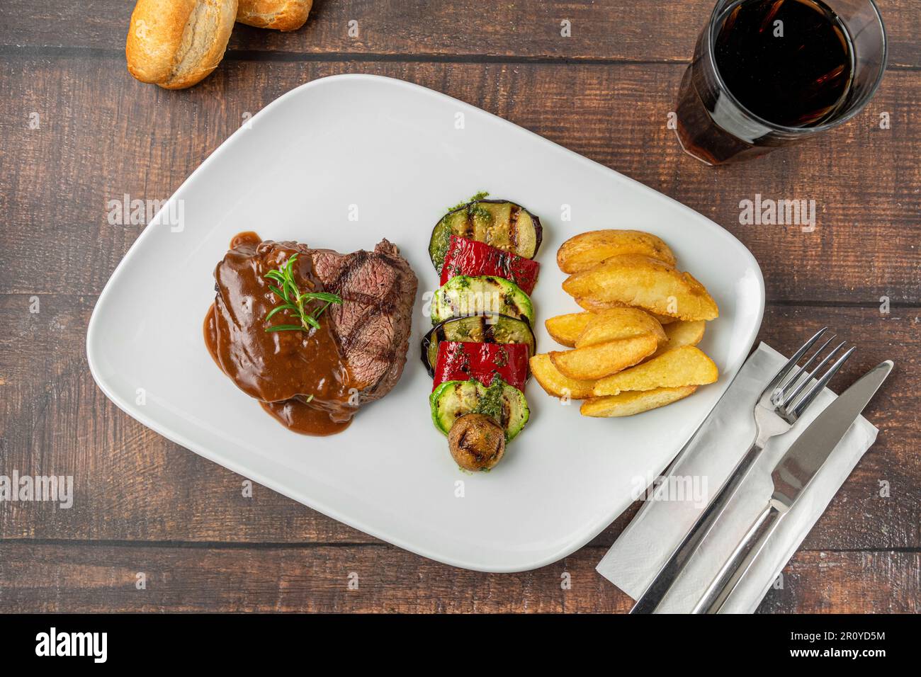 Grilled beef tenderloin with Demi glace sauce with grilled vegetables ...
