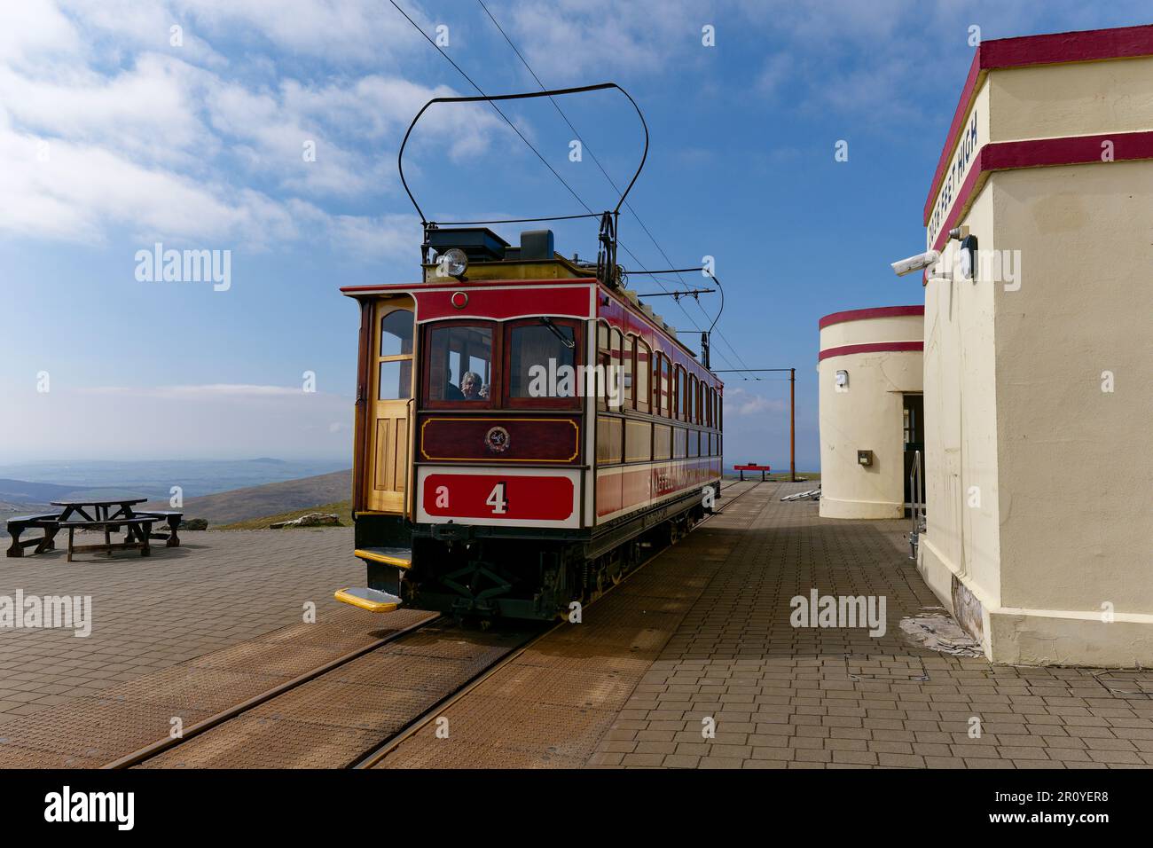 The Snaefell Mountain Railway, operating on the Isle of Man since 1895 is the only electric mountain railway in the Britain Stock Photo