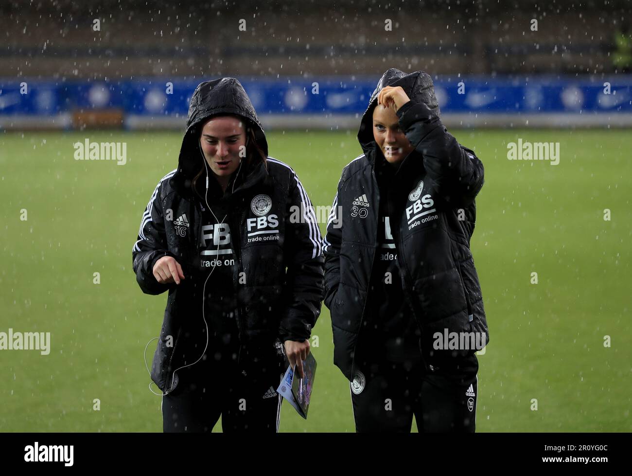 Leicester City's Carrie Jones (left) and Ruby Mace get caught in the