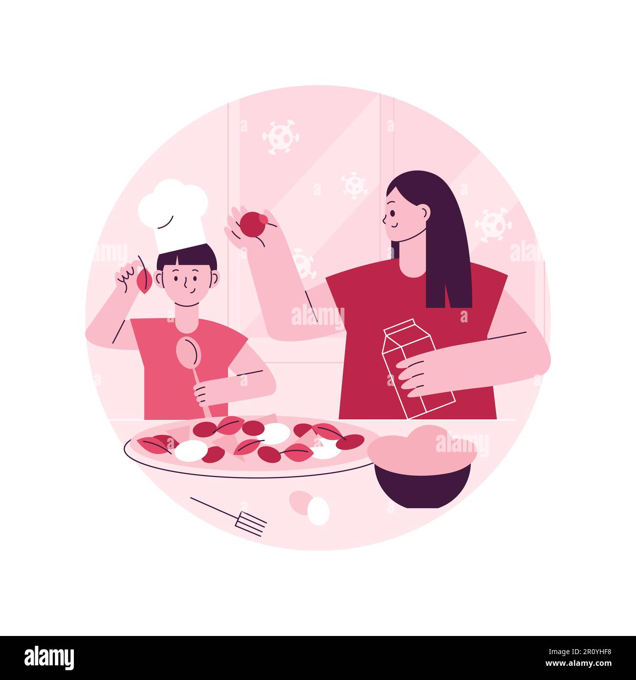 Bake together abstract concept vector illustration. Family fun during quarantine, home sitting ideas, spending time together during isolation, adults baking with children abstract metaphor. Stock Vector