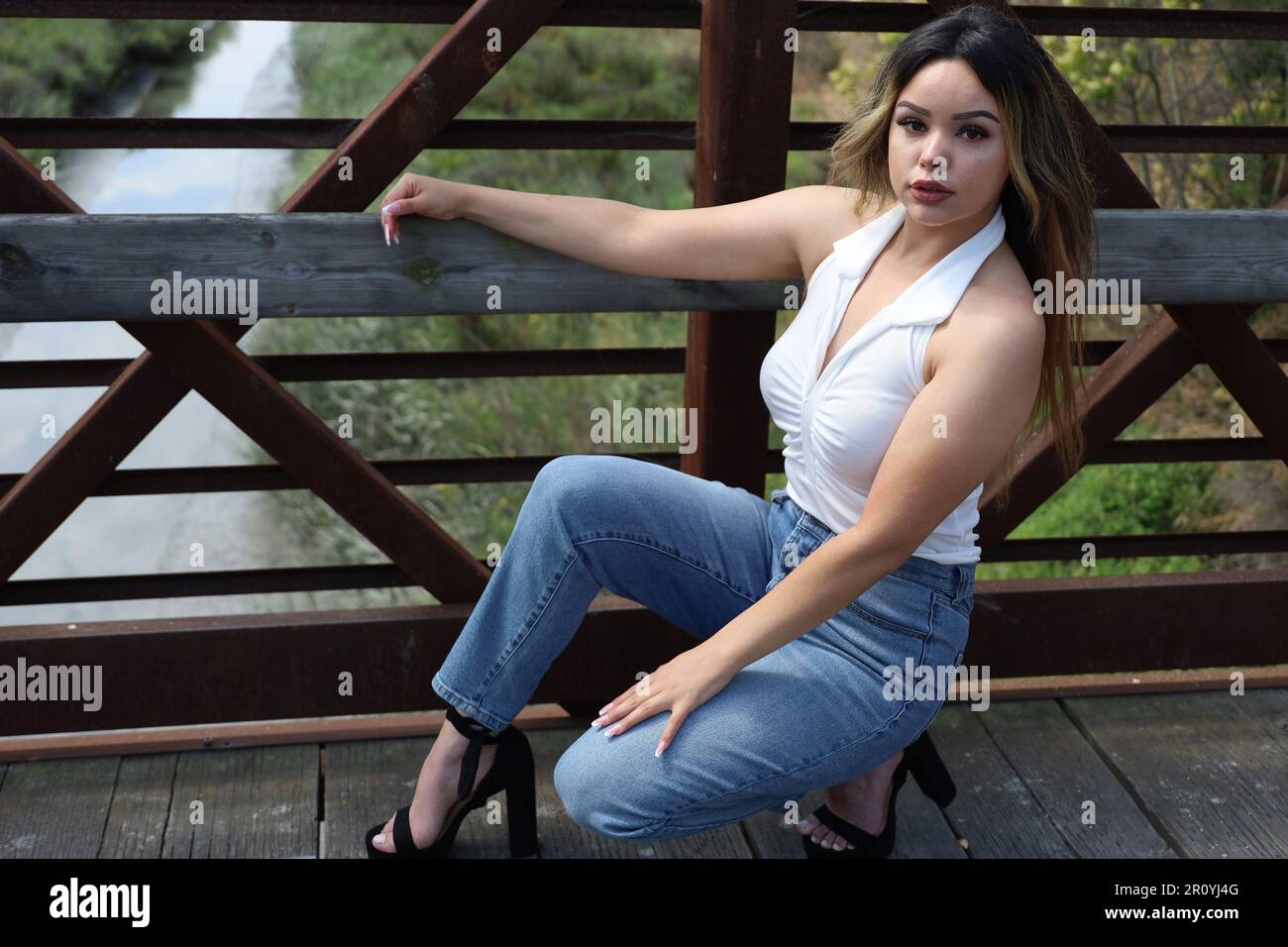 Photo of beautiful lady in a park on a summer day Stock Photo - Alamy