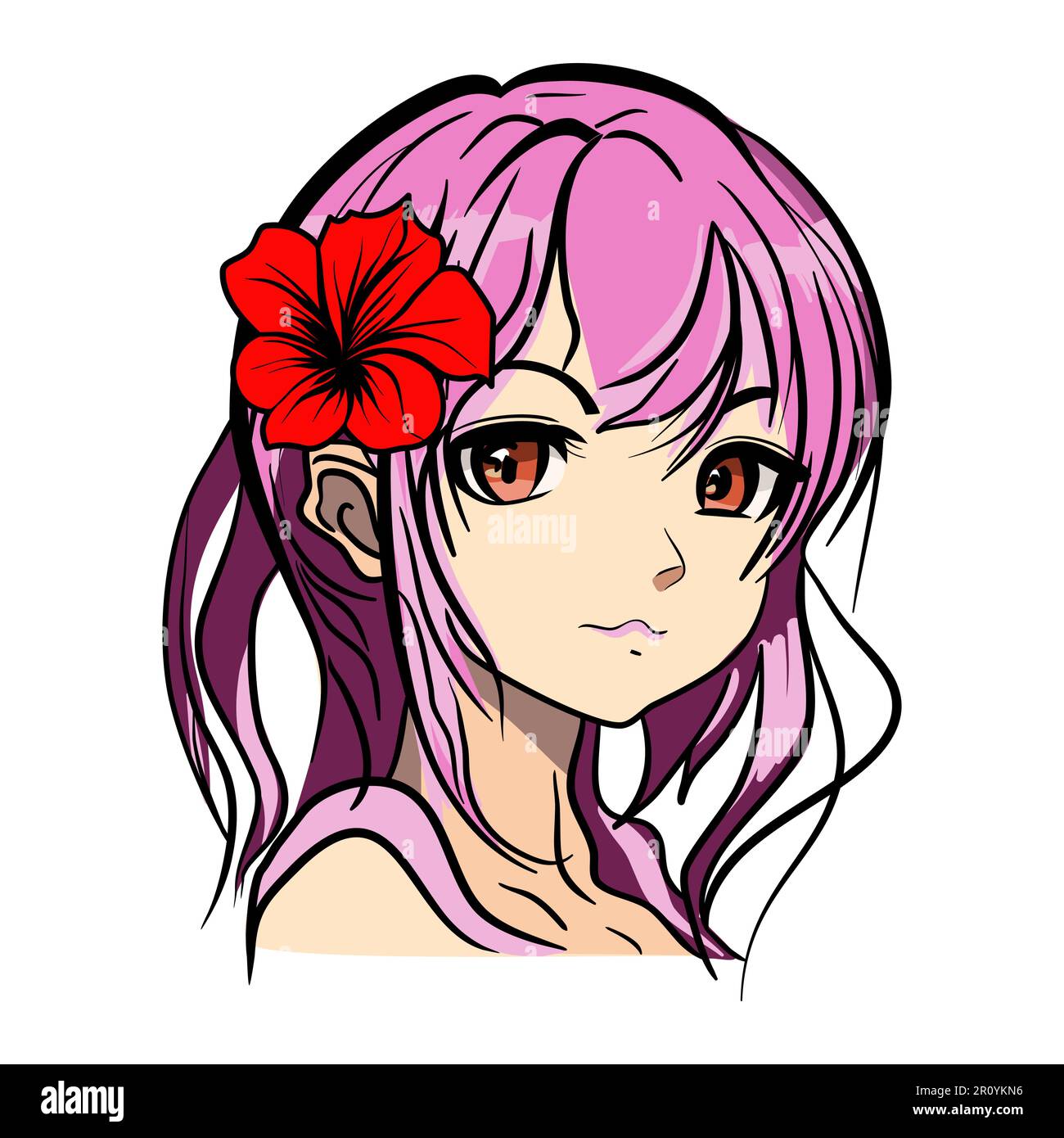 Cute Anime Girl with Purple Eyes and Pink Hair Stock Vector