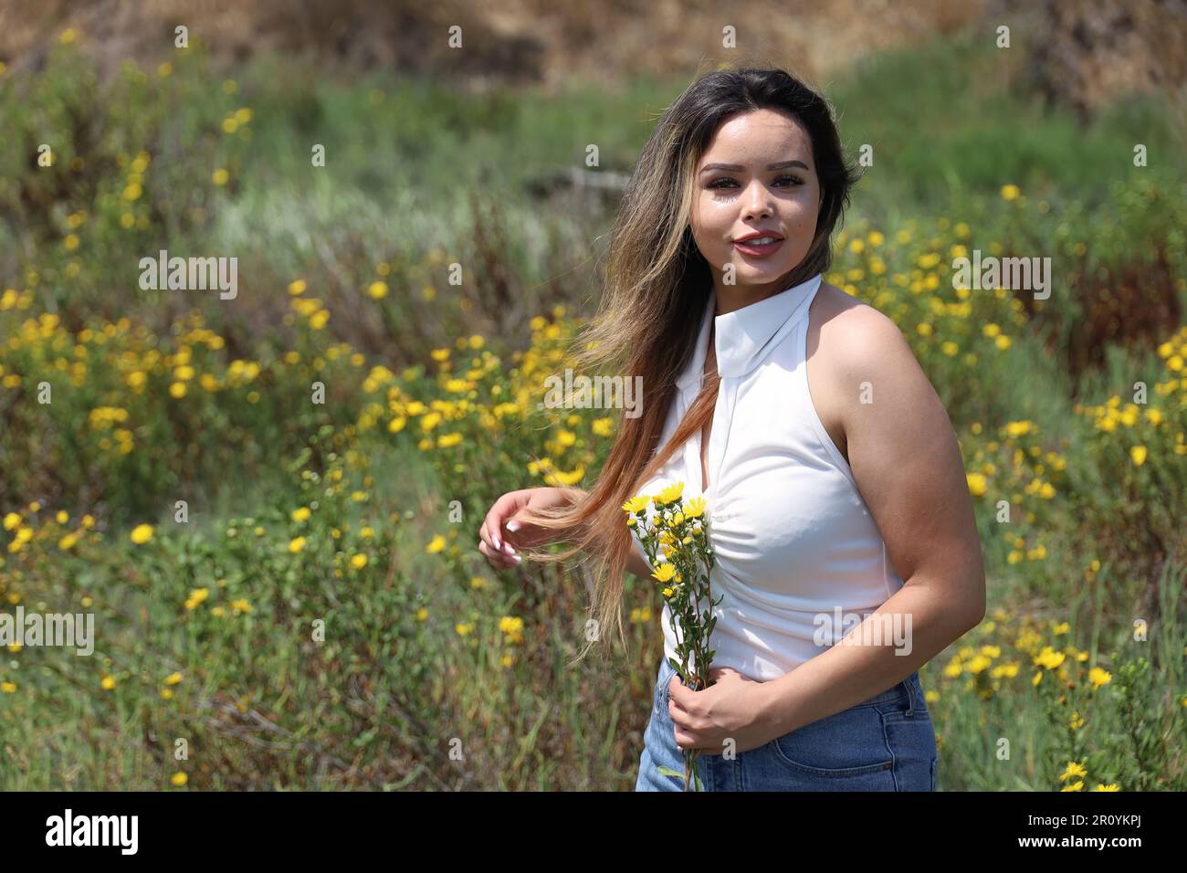 Photo of beautiful lady in a park on a summer day Stock Photo - Alamy