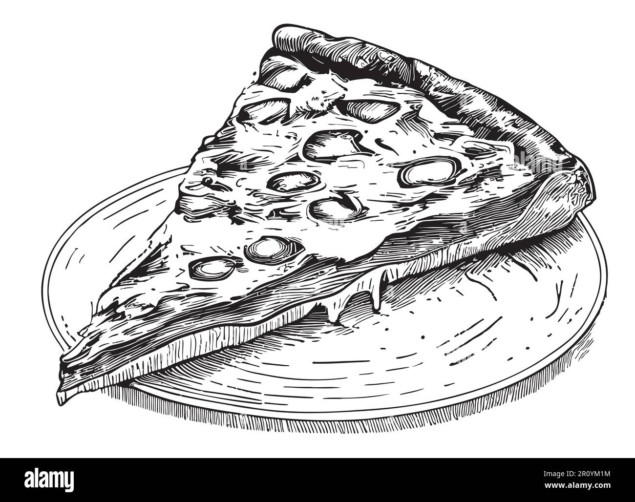 Piece of pizza sketch hand drawn in doodle style illustration Stock